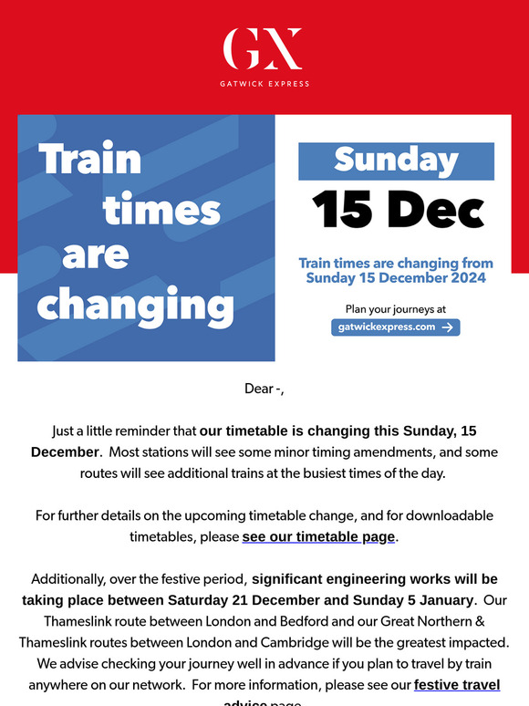 📅Reminder: New Timetable from this Sunday, 15 December 📅