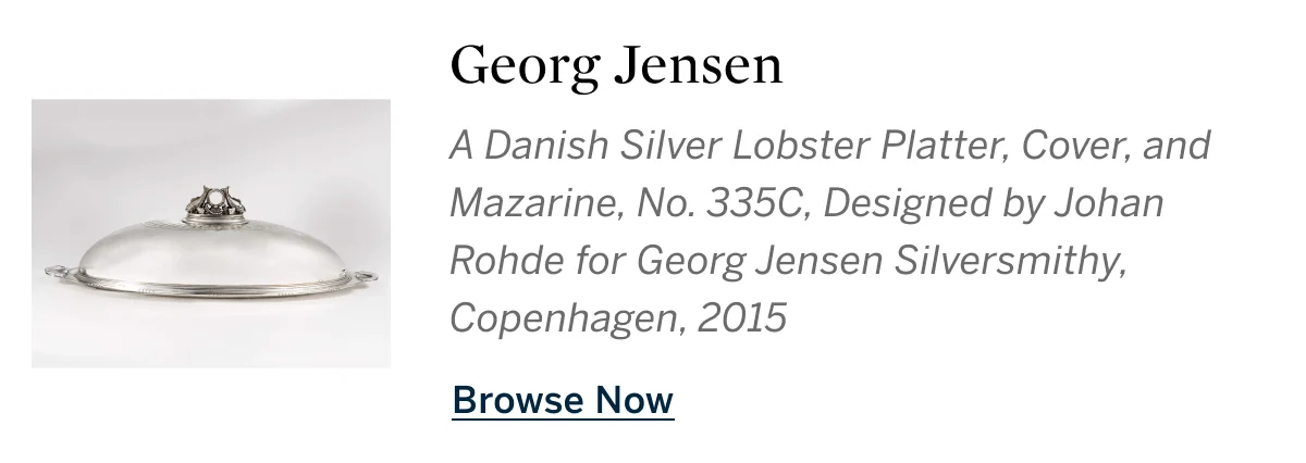 A Danish Silver Lobster Platter, Cover, and Mazarine, No. 335C, Designed by Johan Rohde for Georg Jensen Silversmithy, Copenhagen, 2015