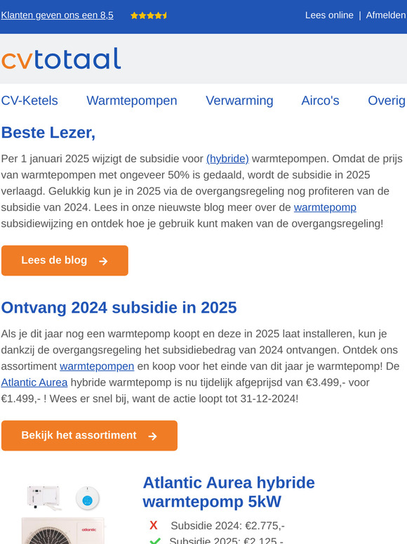 Koop voor 31 december een warmtepomp en profiteer!