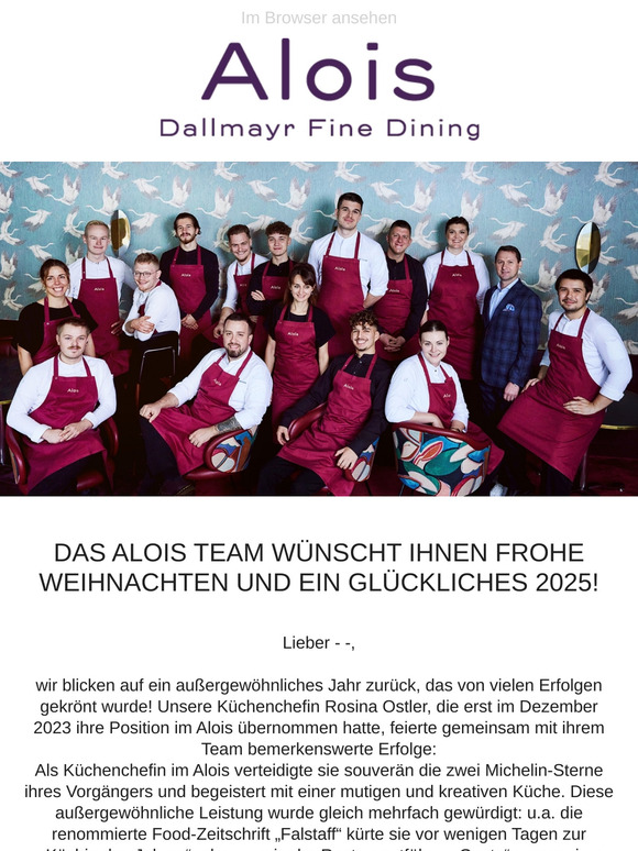 Winterzauber im Sternerestaurant - das Alois-Team wünscht frohe Weihnachten!