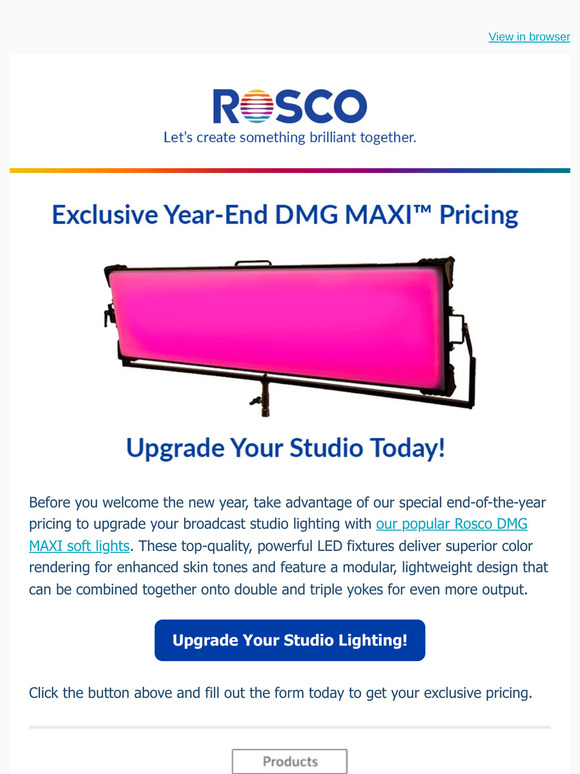 Upgrade your studio lighting with this exclusive year-end pricing on Rosco DMG MAXI fixtures!