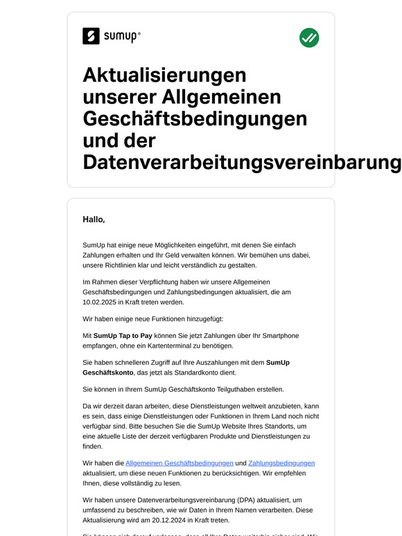 Aktualisierungen unserer Allgemeinen Geschäftsbedingungen und der Datenverarbeitungsvereinbarung