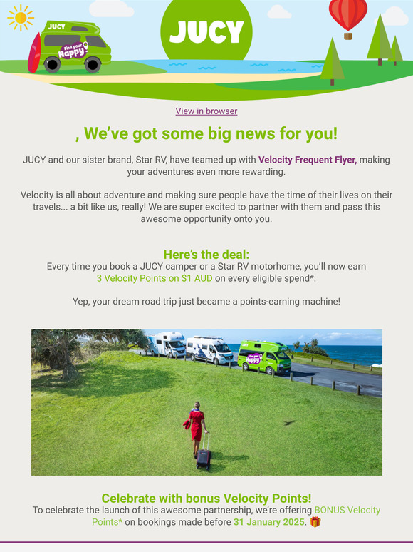 🚐 ✈️ Big news: JUCY & Star RV partner with Velocity for epic rewards!