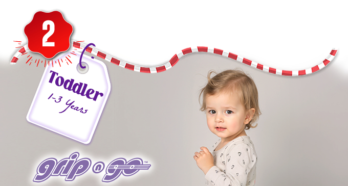 Move into these styles once your child is walking 20-30 steps on their own. Grip ‘n’ Go™ includes a flexible rubber sole, rounded edges that mimic the shape of a child’s foot, heel stability, and a soft toe box to allow toes to spread, wiggle and grip the floor. Shop Toddler.