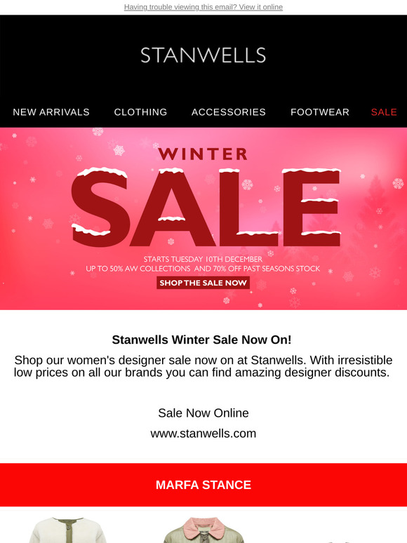Stanwells Winter Sale Is Now On! Up To 70% Past Seasons Stock.