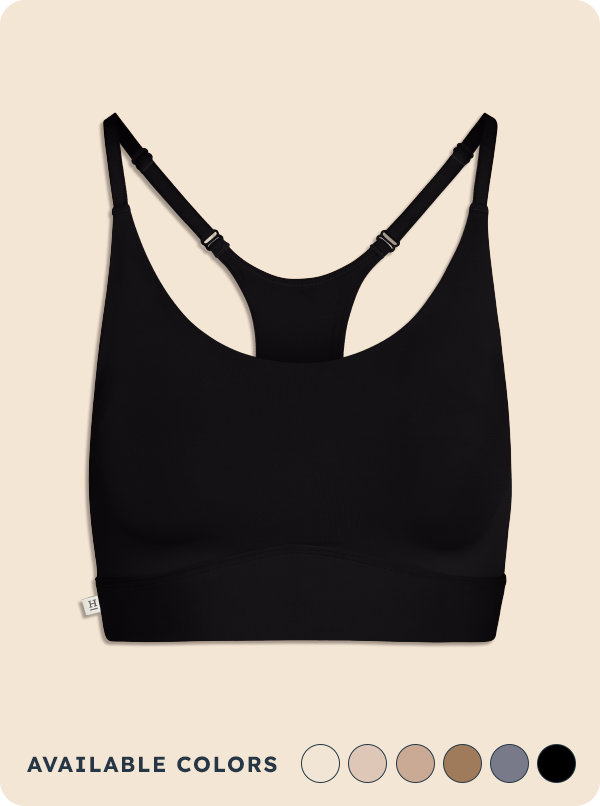 Bliss Racerback Bralette - Black. Available colors: rose, beige, tan, brown, steel, and black