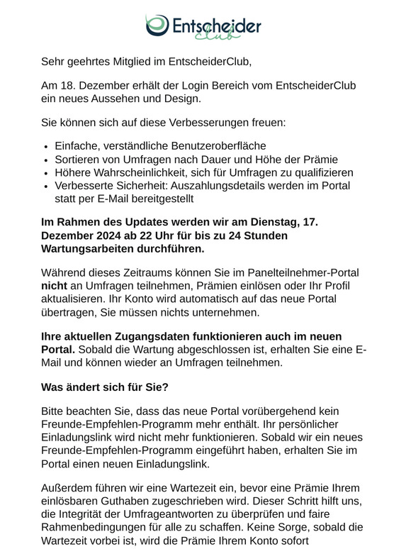 Wartungsarbeiten am Mittwoch, 18. Dezember 2024