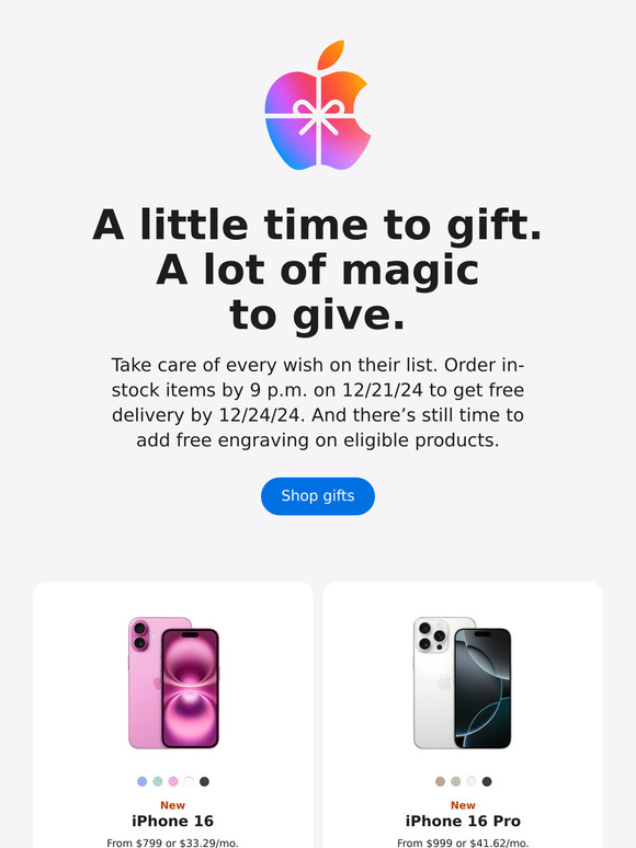⏳ There’s still time to shop for the holidays at Apple.