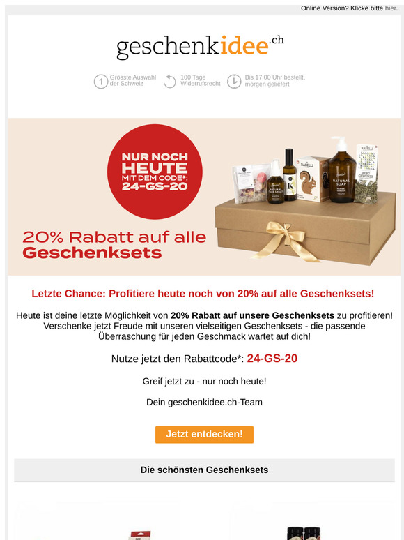 Letzte Chance: 20% auf alle Geschenksets!