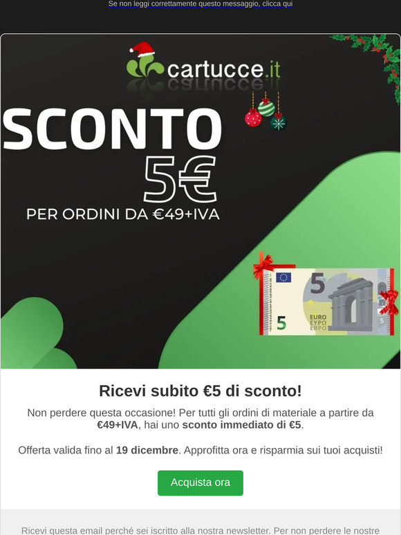 🎁 5€ di sconto su tutti gli ordini da €49+iva di materiale su cartucce.it