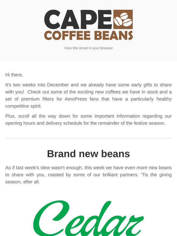 Beans, filters, and our holiday schedule 🎄