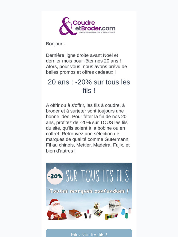 -20% sur tous les fils et les offres Brother sont là !