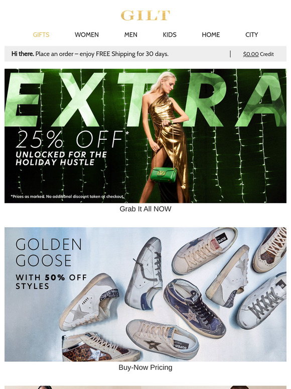 Gilt Extra 25 Off Unlocked for Holiday Golden Goose with 50 Off Styles Milled