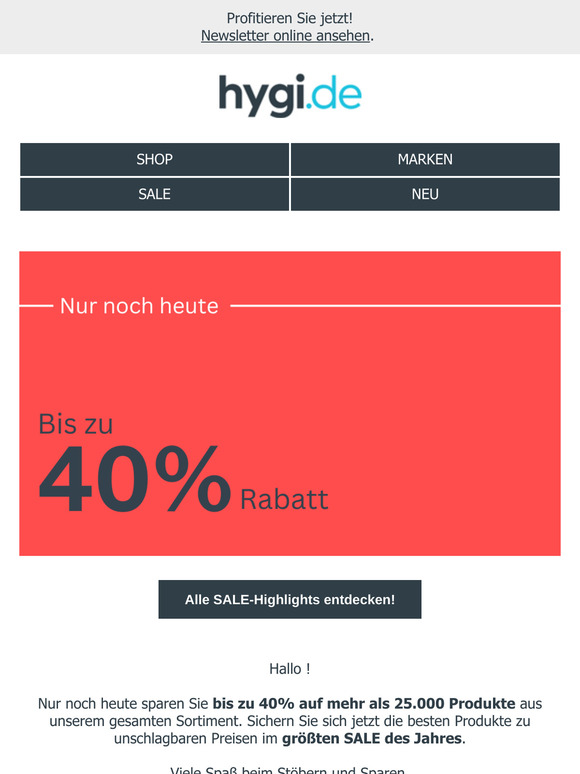 Nur noch heute: Bis zu 40% Rabatt auf mehr als 25.000 Produkte