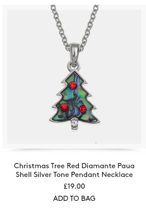 Christmas Tree red diamante paua shell silver tone pendant necklace. £19.00. Add to bag