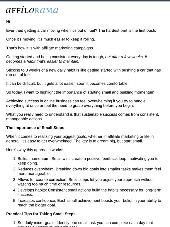 Affiliate Marketing Tip: Dream Big, Start Small, Be Consistent