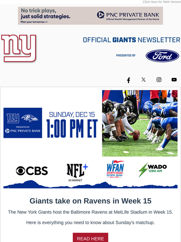 Giants take on Ravens in Week 15