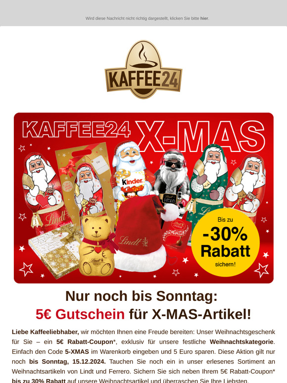 Nur noch bis Sonntag 🎄🎁 5€ Gutschein und bis zu 30% Rabatt sichern!