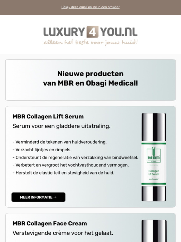 Nieuwe producten van MBR en Obagi Medical en veel voordeel op giftsets van Academie, Thalgo, Guinot en Pascaud!