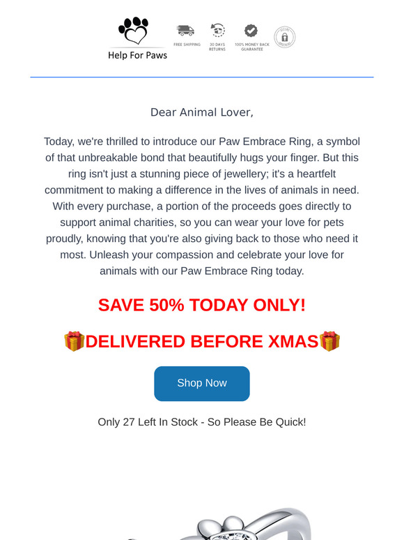 Pet Paw Embrace Ring - 50% Off! Every Purchase Helps Animals In Need❤️
