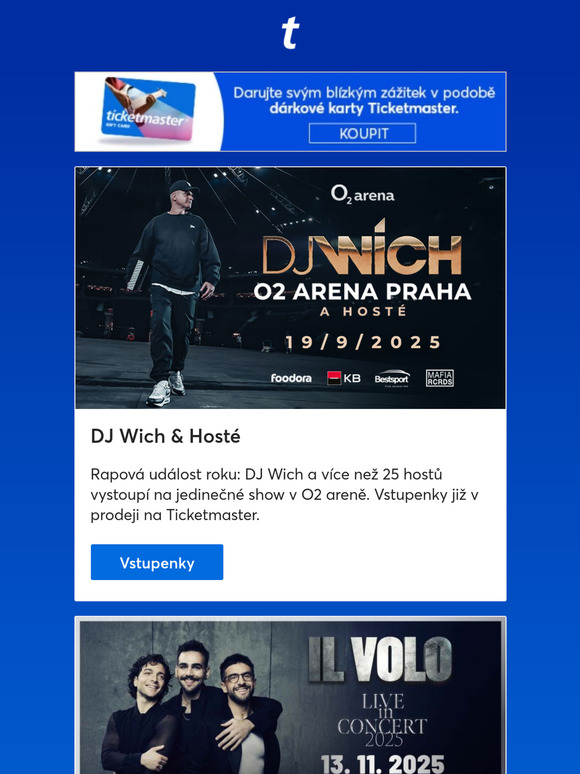 Nejlepším dárkem jsou zážitky 🎄 Nakupujte u Ticketmaster ✨