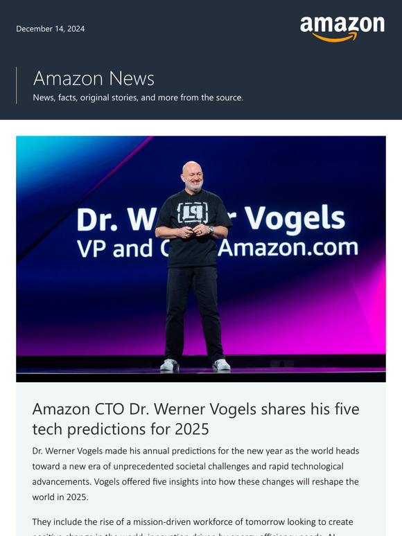 Amazon CTO Dr. Werner Vogels makes 5 tech predictions for 2025