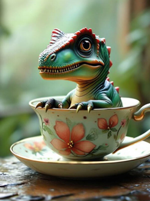 Dinosaur in a teacup using Amazon Nova