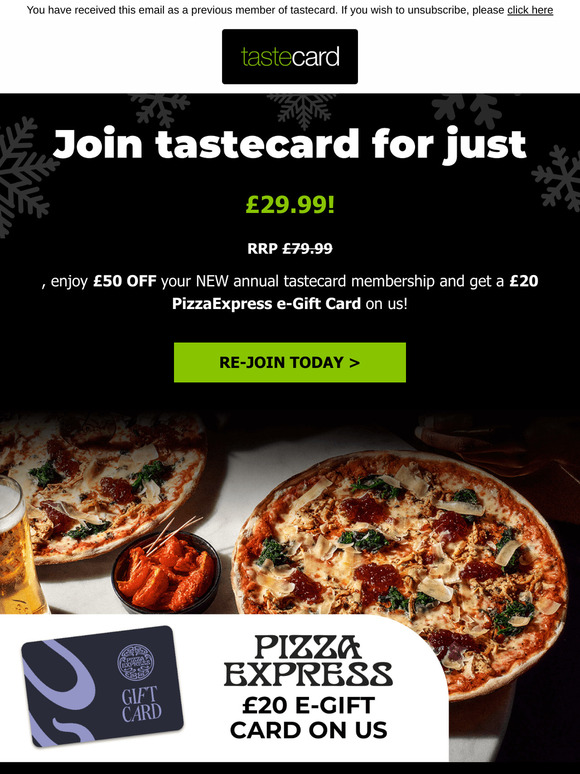 💰 Your new annual tastecard membership NOW £29.99