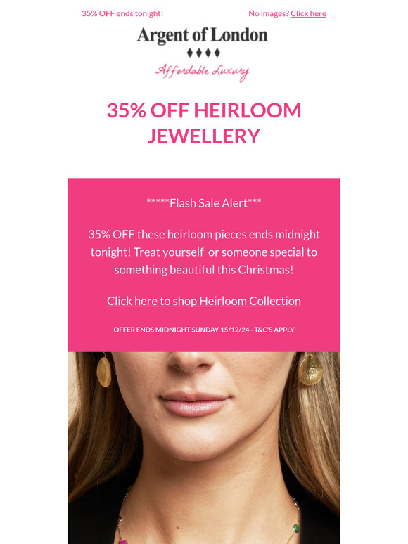 Last chance to get 35% OFF timeless jewellery, ends tonight!