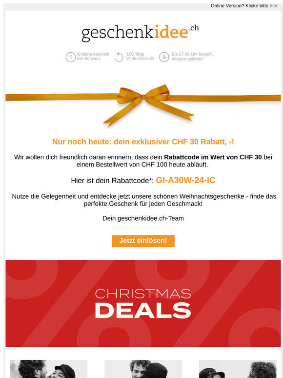 Dein CHF 30 Gutschein läuft heute ab!