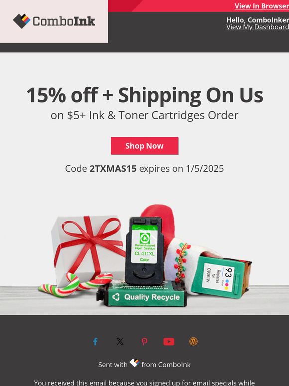 Your  ink order with 15% off is ready now.