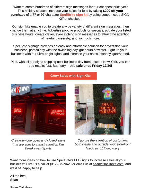 End of year sale on SpellBrite Sign Kits