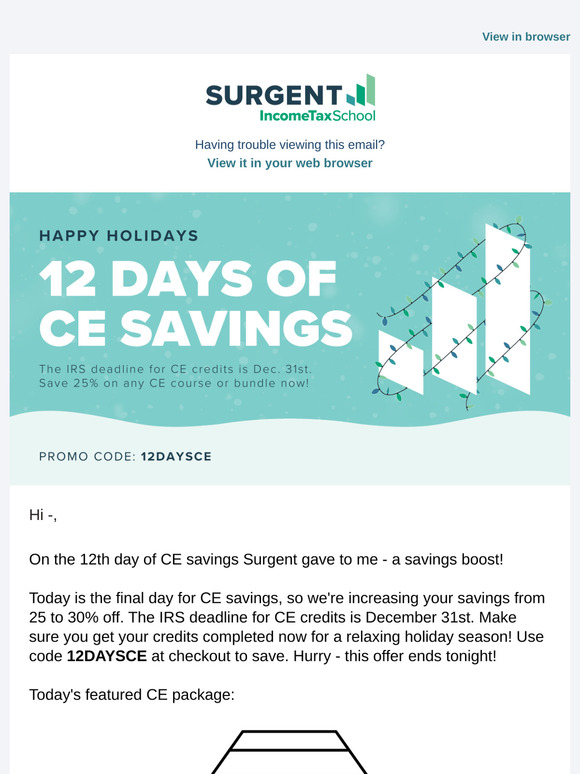 🎁On the 12th day of CE savings Surgent gave to me...
