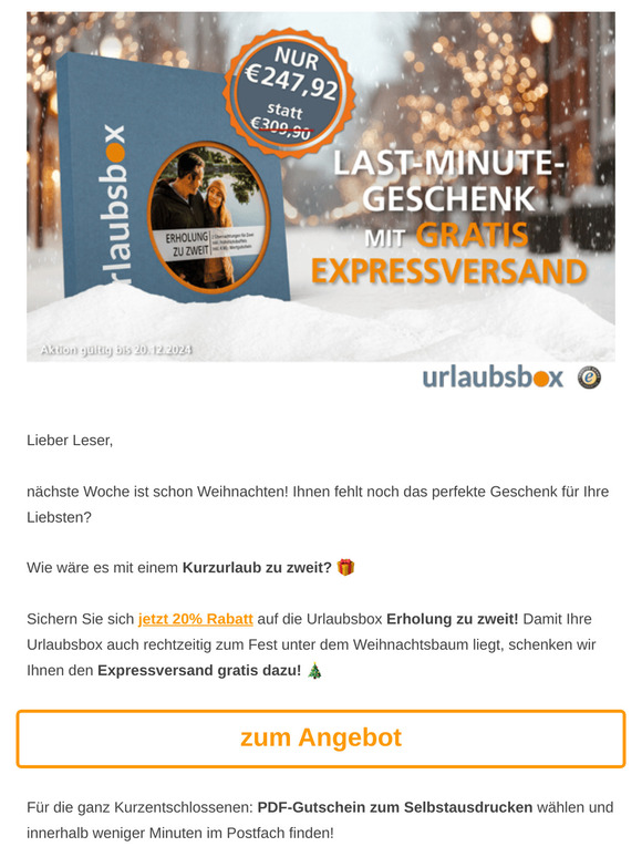 ✨ Nur bis Freitag: Last-Minute-Weihnachtsgeschenk mit gratis Expressversand ✨