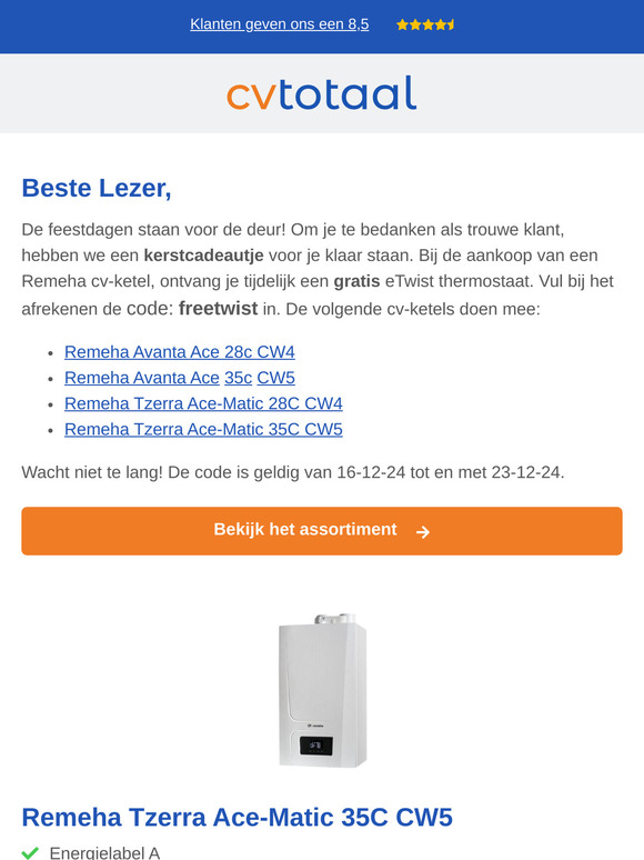 Gratis eTwist bij Remeha cv-ketel