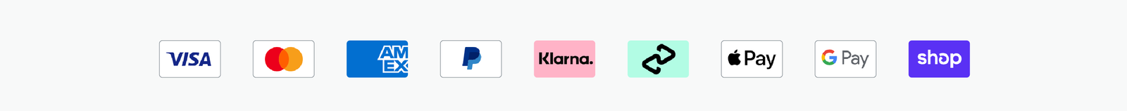 visa | mastercard | american express | paypal | klarna | afterpay | apple pay | google pay | shop