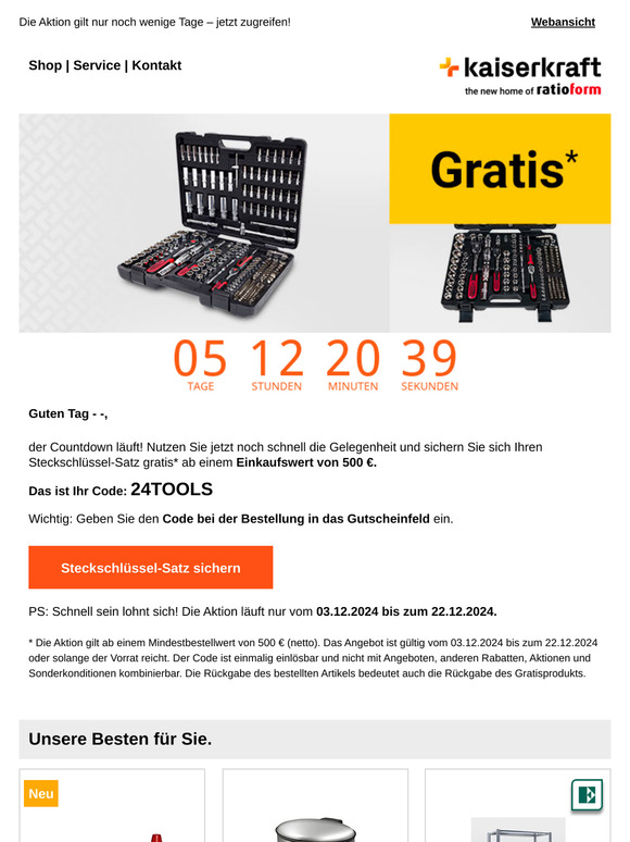 Endspurt: Steckschlüssel-Satz gratis*