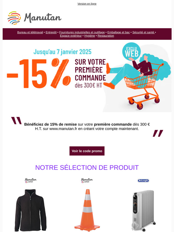 -15% sur votre première commande dès 300€ d'achat HT