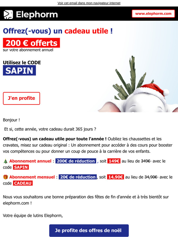 Cette année, offrez un cadeau utile... 200€ OFFERTS sur l'abonnement annuel