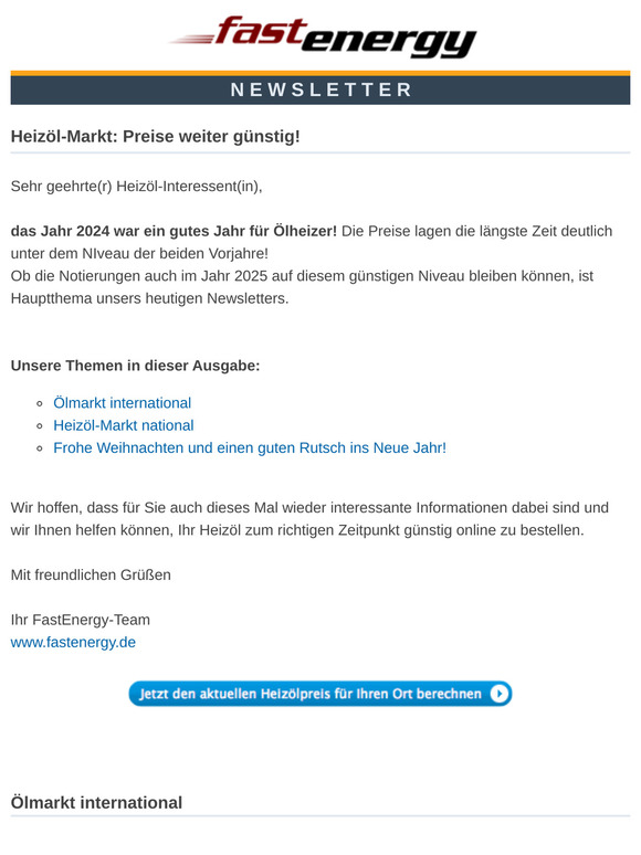Heizöl-Markt: Preise weiter günstig!