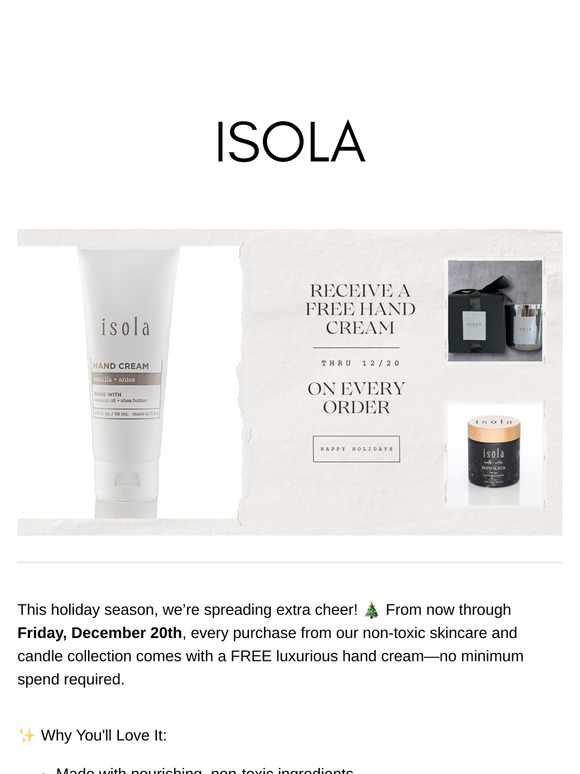 A Holiday Treat Just for You: Free Hand Cream with Every Order!
