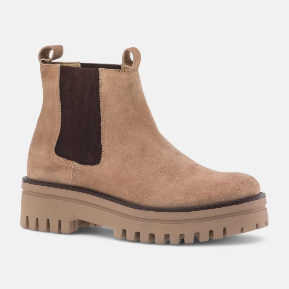 Boots chelsea à talon 
compensé Femme en cuir beige