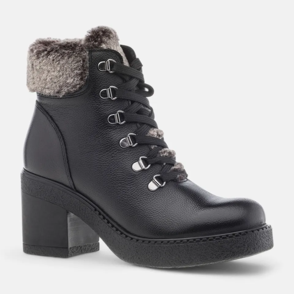Bottines à lacets 
à talon Femme en cuir noir