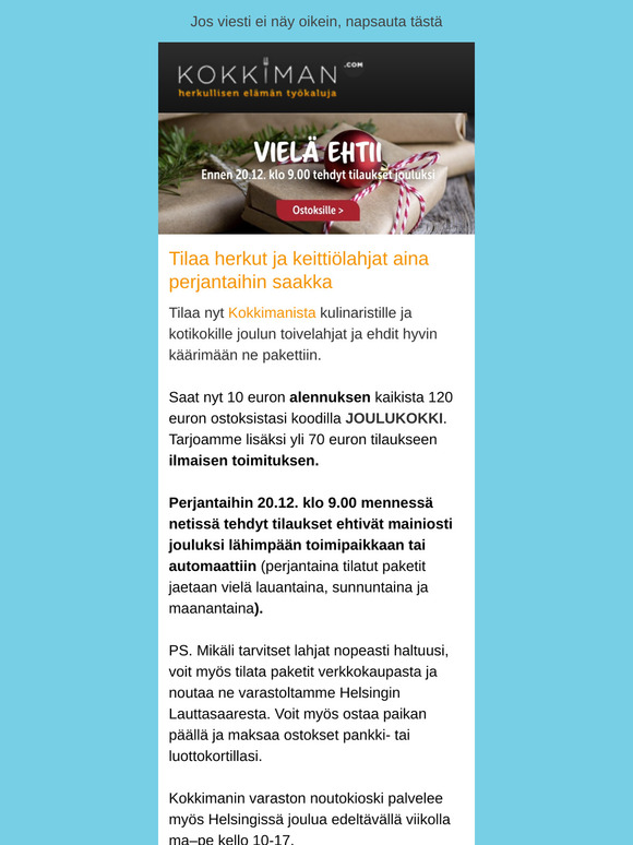 Tilaa joulun ihanimmat herkut ja keittiölahjat aina perjantaihin saakka