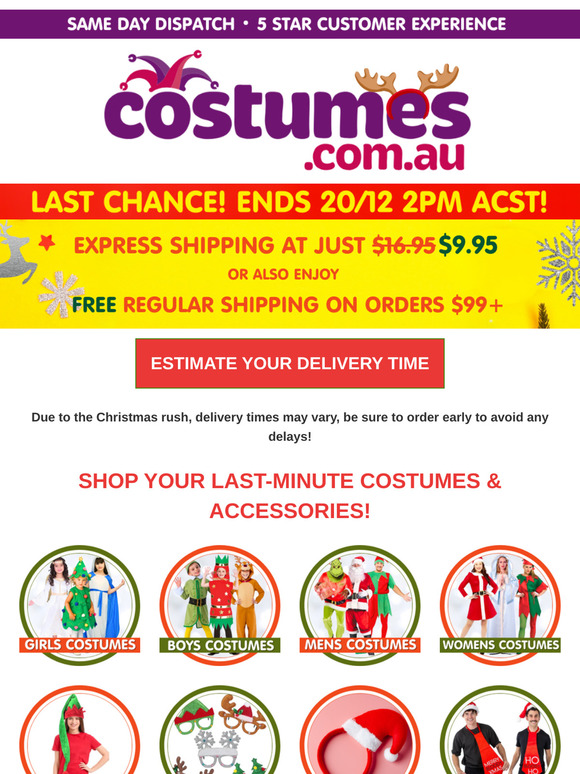 Last Chance! Express Shipping Only $9.95🎅Shop Xmas Costumes & Accessories Today!
