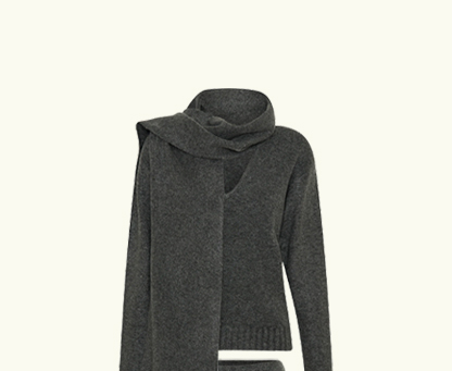 Ella V Neck Knit Jumper With Scarf - Charcoal Marle