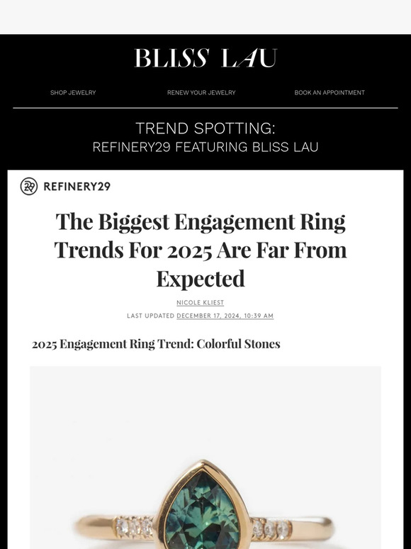 Bliss Lau Featured In Refinery29’s 2025 Engagement Ring Trends