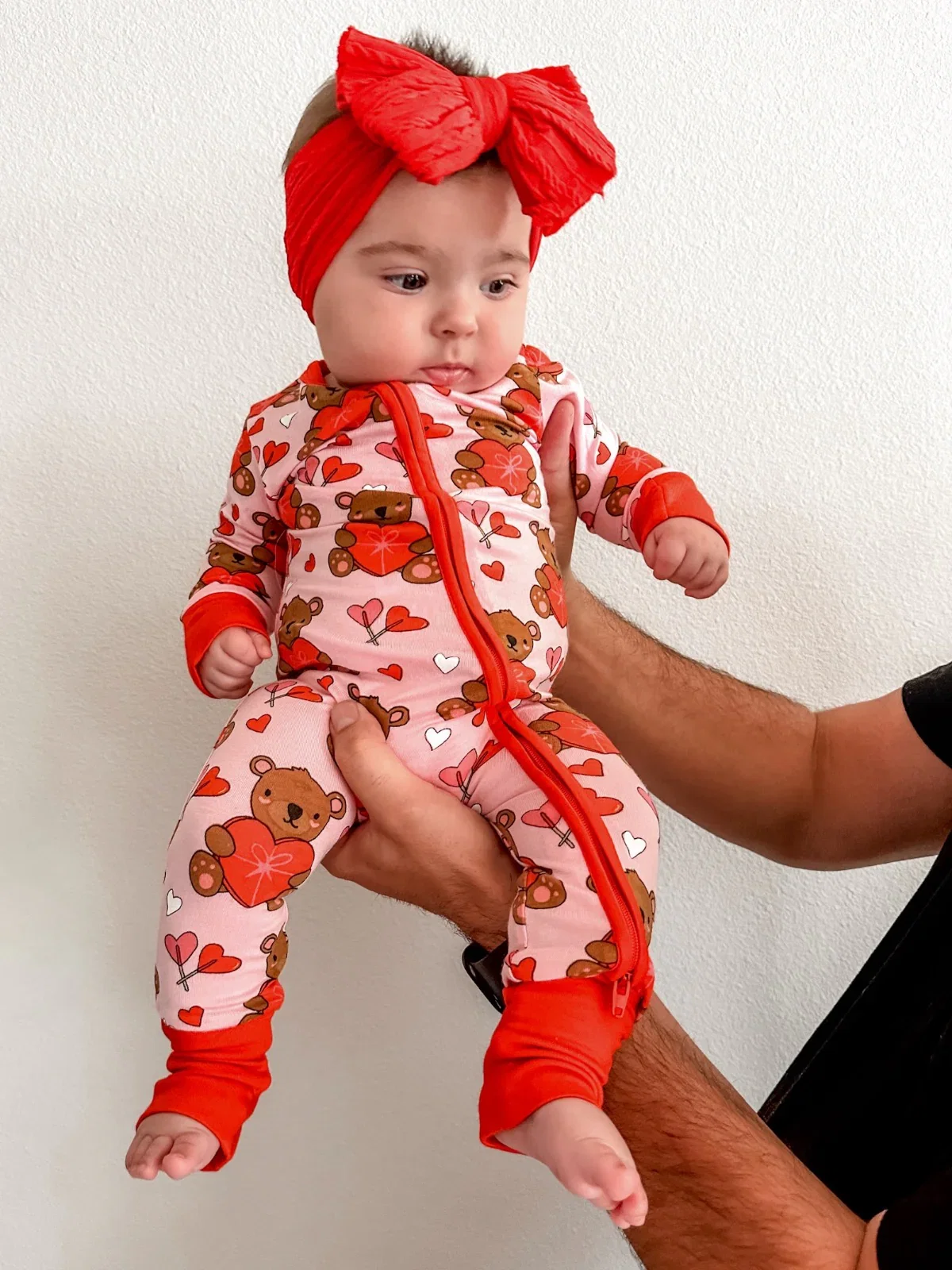 Image of 2-Way Convertible Zip Romper, Valentine Bear Pink