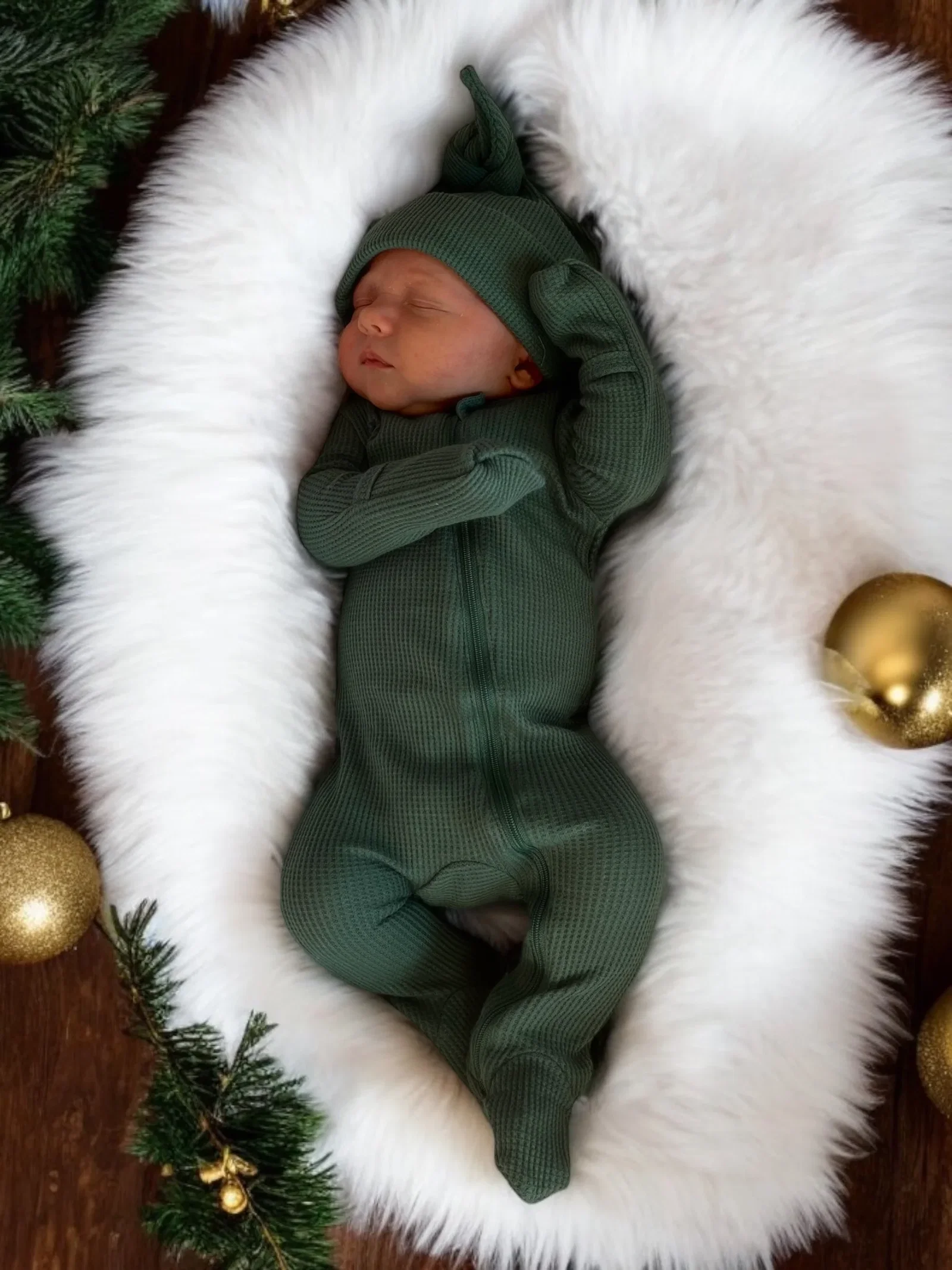 Image of Organic Waffle Basic Zip Footie, Spruce