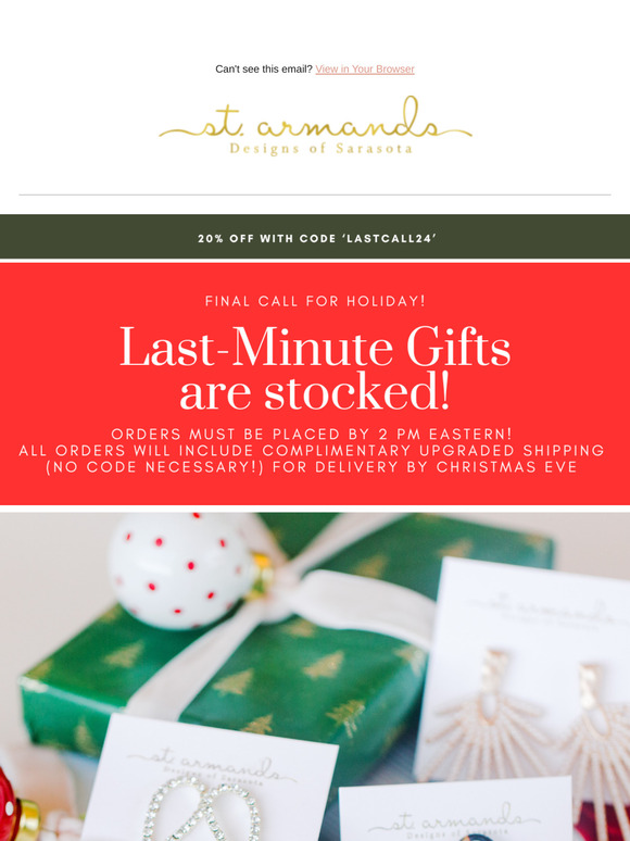 Last Call: Order Gifts by 2PM ET for Christmas Delivery!